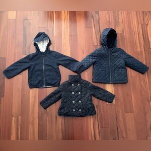 Three (3) 2T Toddler Girls’ Navy Blue Quilted and Windbreaker Jacket Bundle
